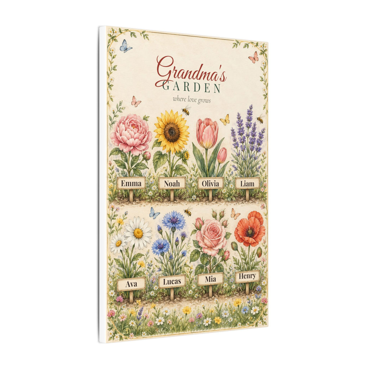 Grandma's Garden Personalized Canvas - Grandkids Names Wall Art