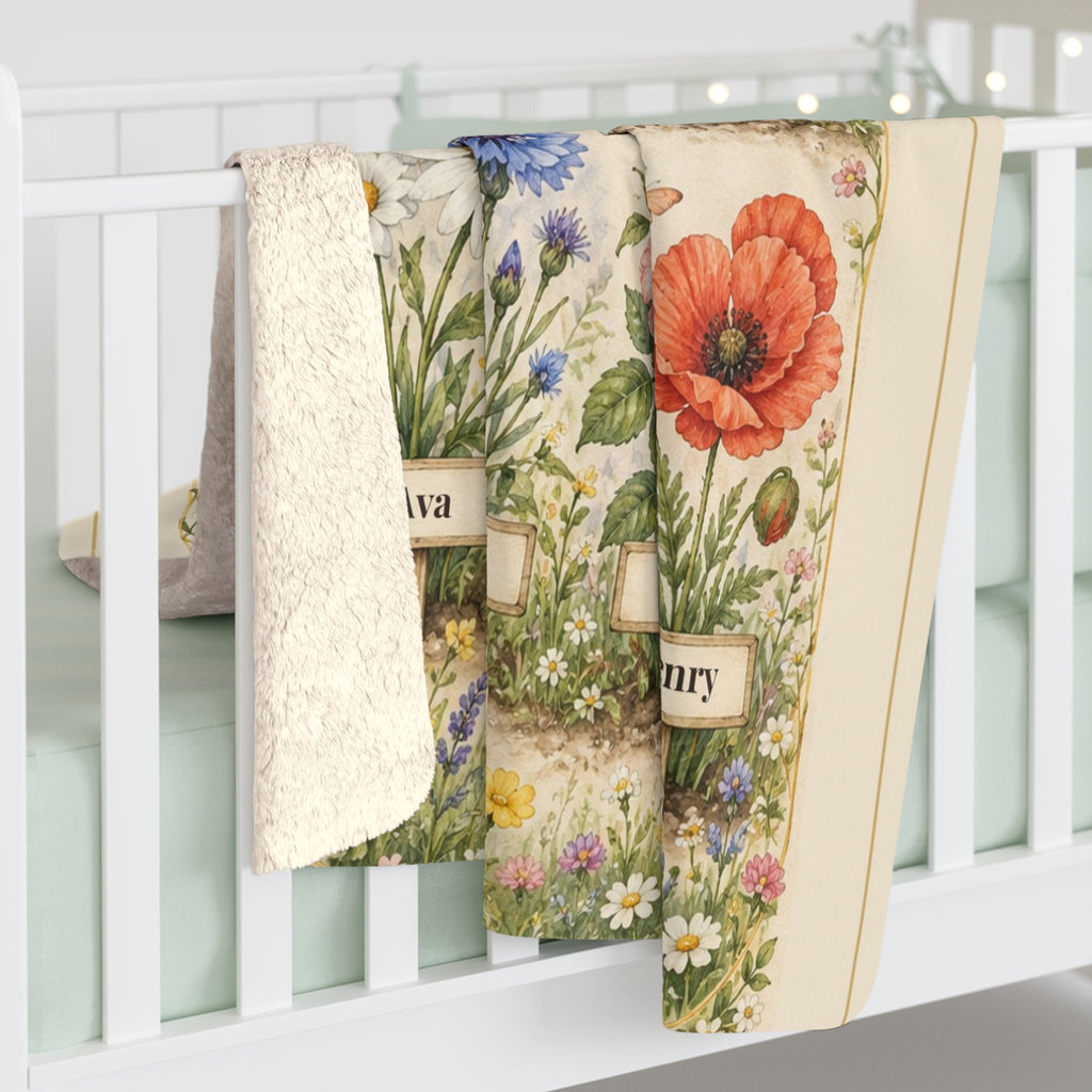 Grandma's Garden Personalized Blanket - Grandkids Names Sherpa Throw