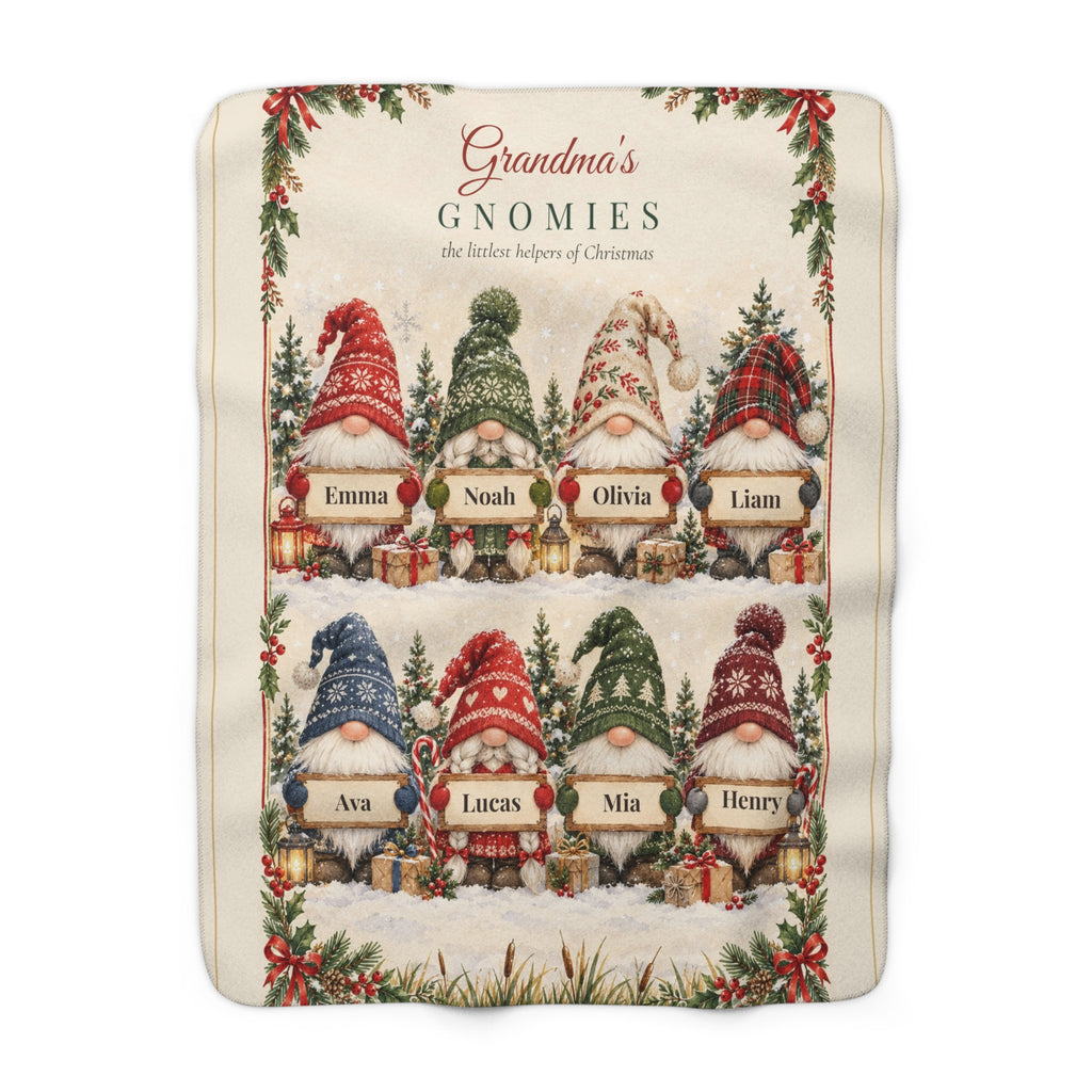 Grandma's Gnomies Personalized Christmas Blanket - Grandkids Names Sherpa Throw