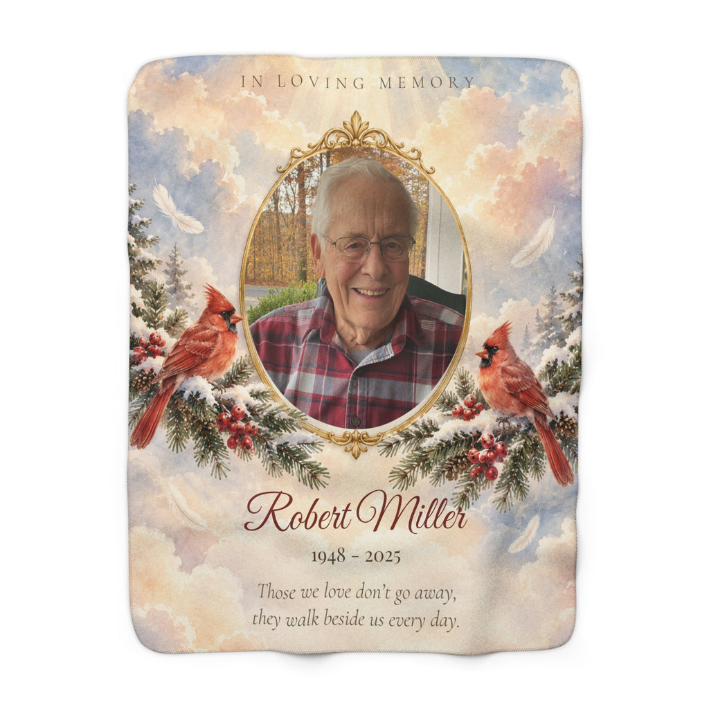 In Loving Memory Personalized Photo Blanket - Cardinal Memorial Sherpa Throw