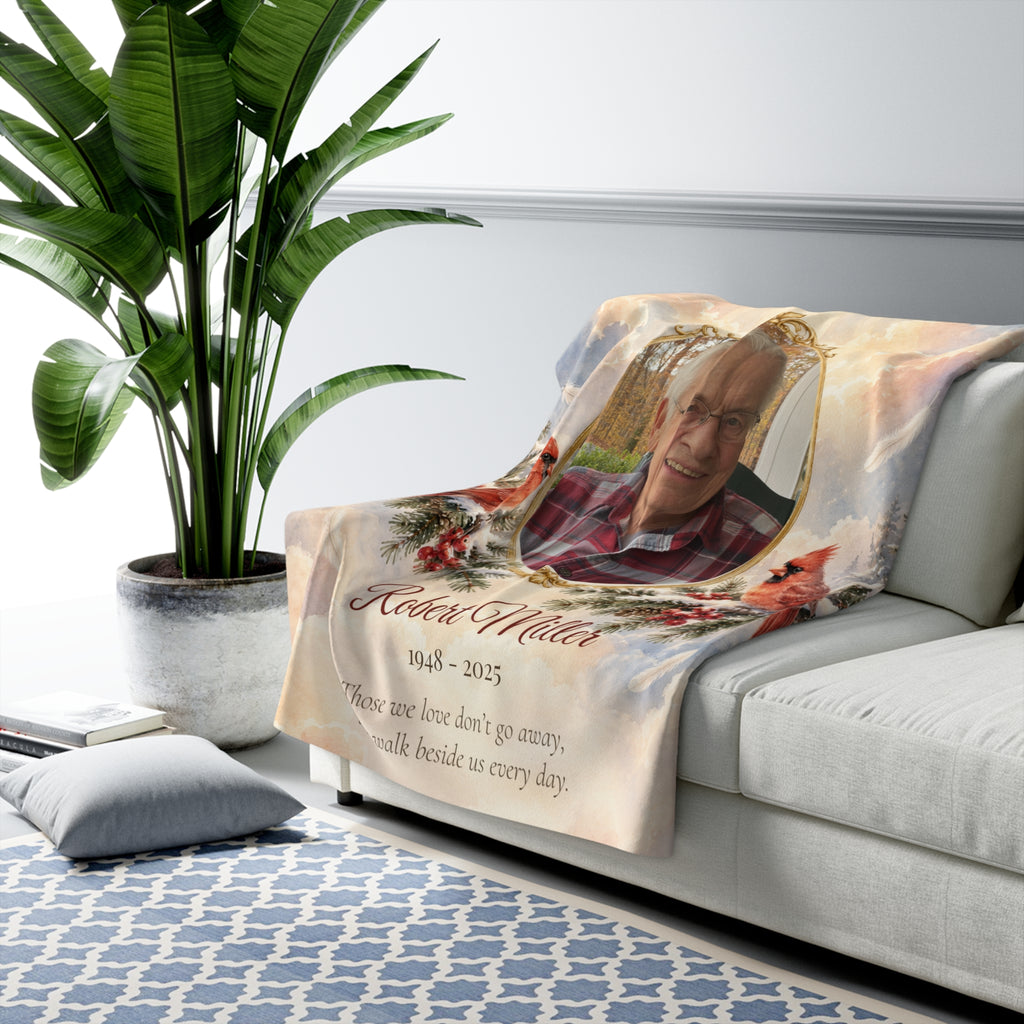 In Loving Memory Personalized Photo Blanket - Cardinal Memorial Sherpa Throw