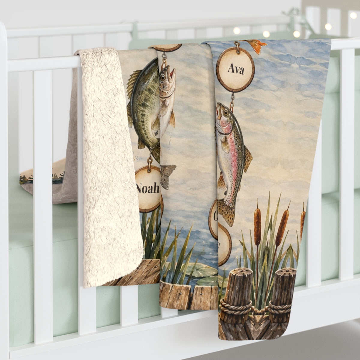 Papa's Fishing Buddies Personalized Blanket - Grandkids Names Sherpa Throw