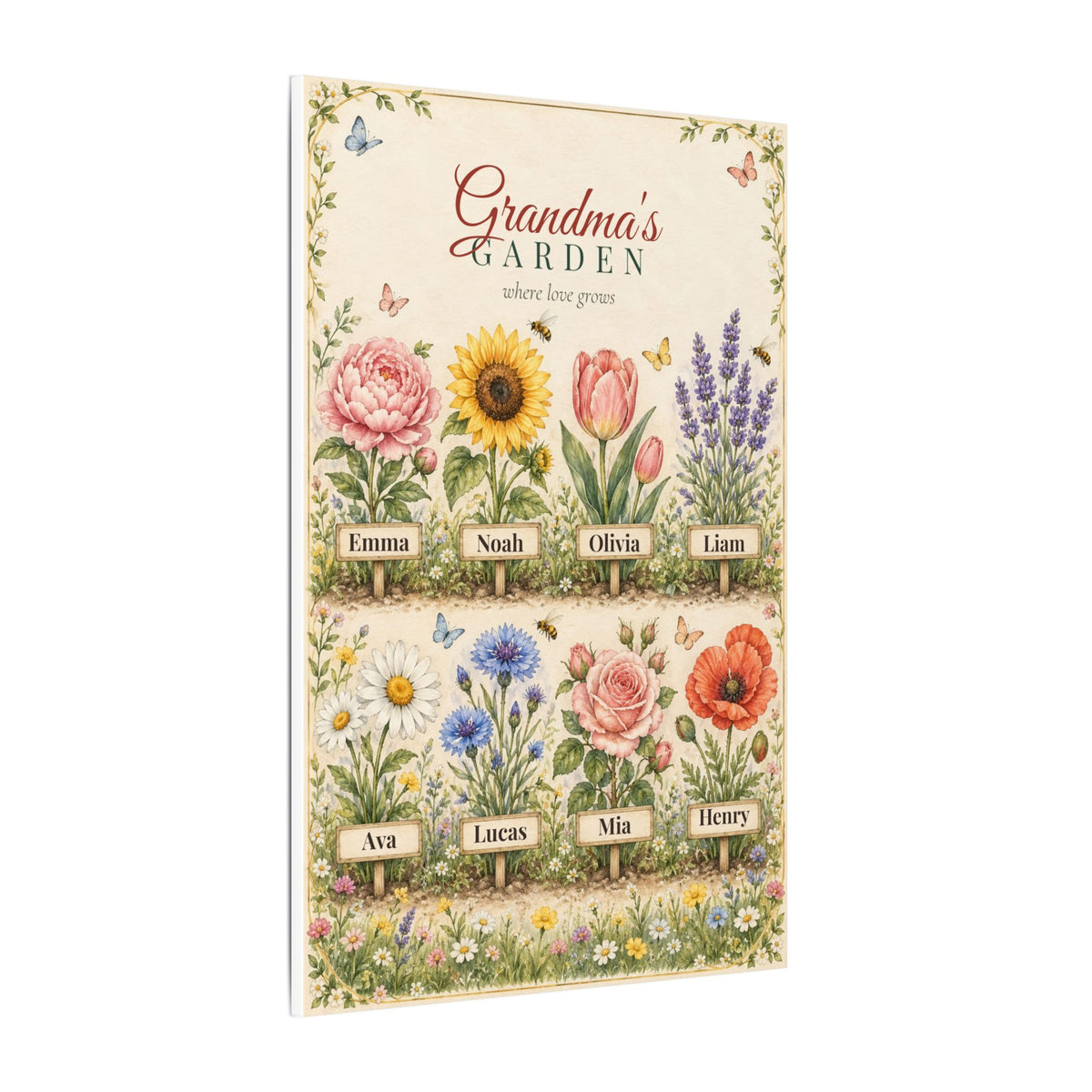 Grandma's Garden Personalized Canvas - Grandkids Names Wall Art