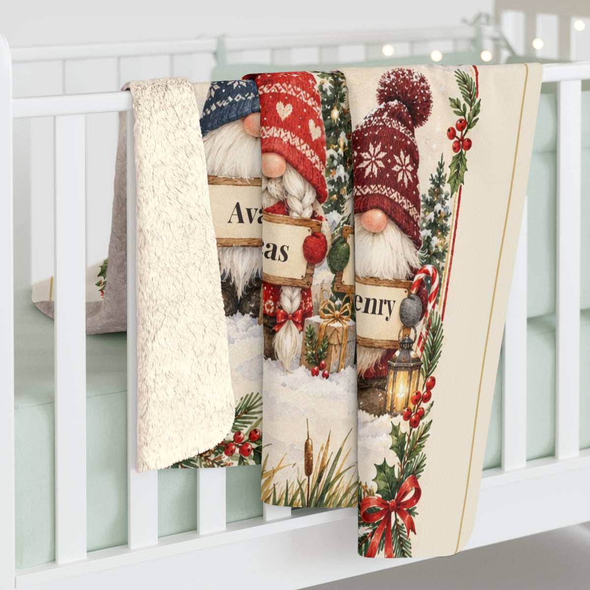 Grandma's Gnomies Personalized Christmas Blanket - Grandkids Names Sherpa Throw