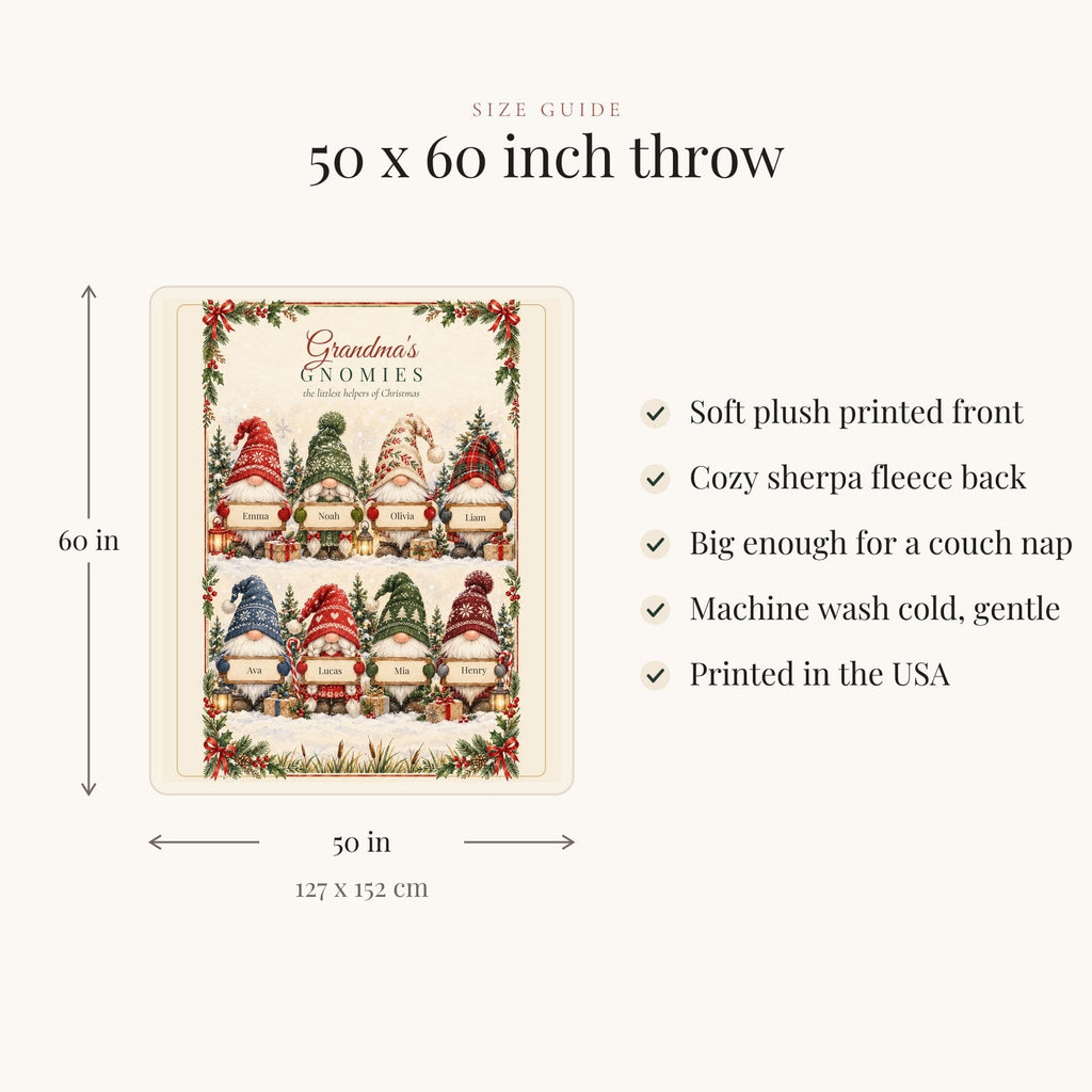 Blanket size guide: 50 x 60 inches