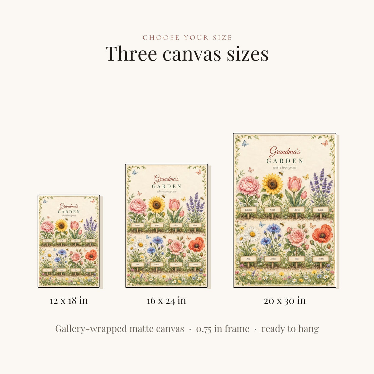 Canvas sizes: 12x18, 16x24, 20x30 inches