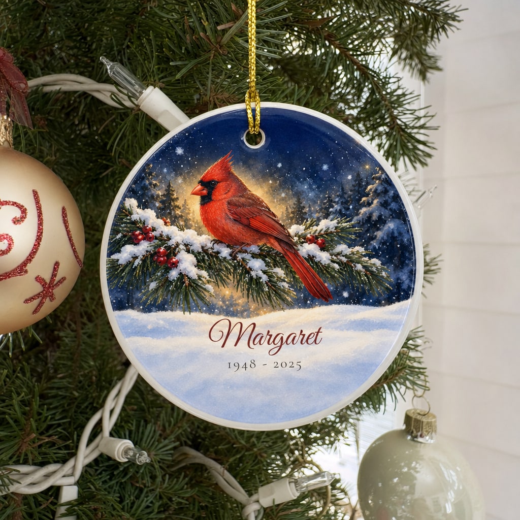 Christmas in Heaven memorial ornament on a Christmas tree